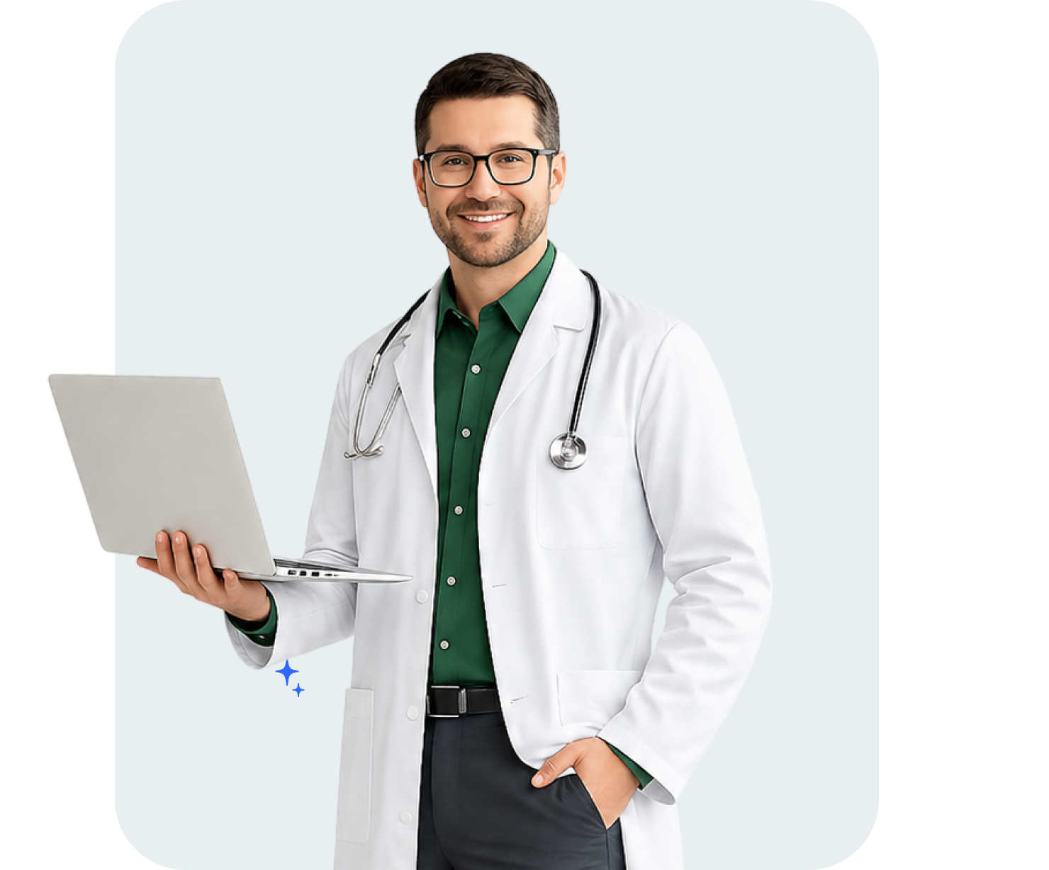 Healthcare clinician holding a laptop