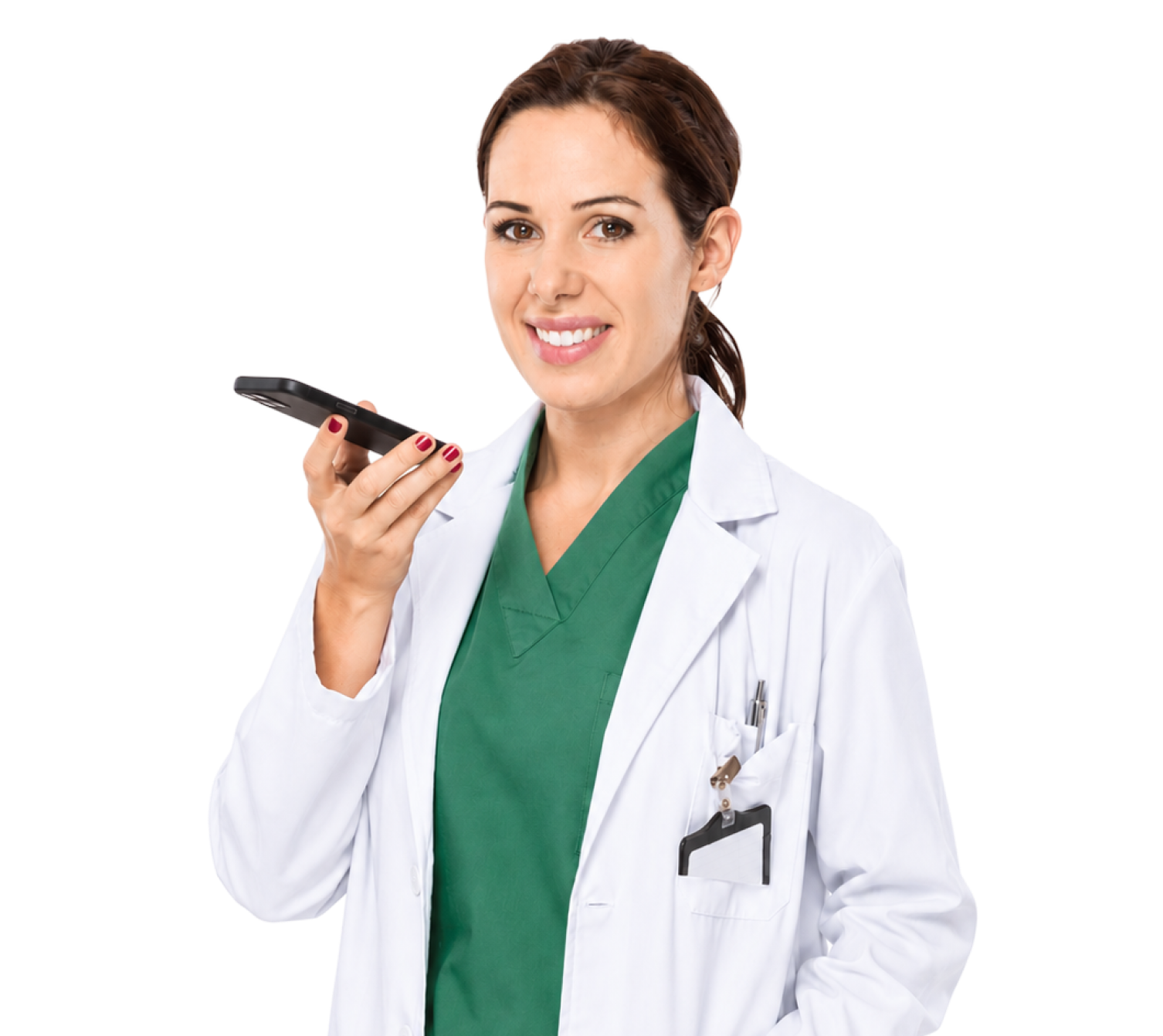 Healthcare clinician speaking into a phone
